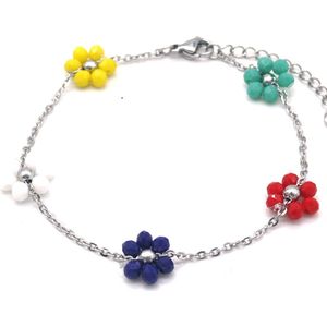 Armband Dames - Bloemen - RVS - Lengte 17-21 cm - Zilverkleurig