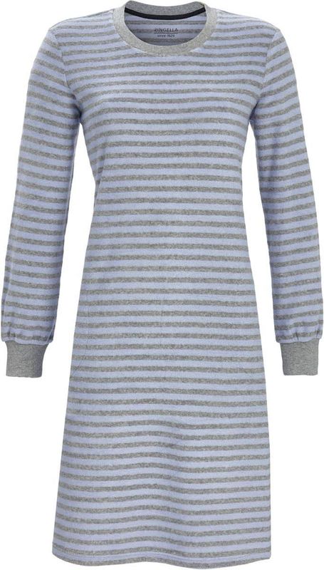 Ringella - Badstoffen Nachthemd - Blauw - Lange Mouwen - Ronde Hals