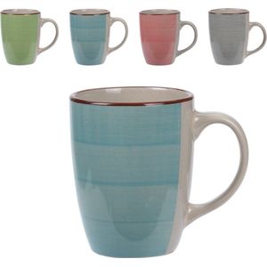 Set van 4x stuks luxe gekleurde stoneware bekers/koffiekopjes 270 ml - Kopjes/koffiebekers