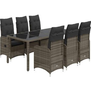 vidaXL - 7-delige - Bistroset - met - kussens - poly - rattan - grijs