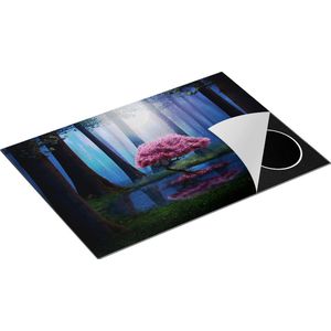 Chefcare Inductie Beschermer Roze Boom op een Vijver in de Nacht - 76x51,5 cm - Afdekplaat Inductie - Kookplaat Beschermer - Inductie Mat