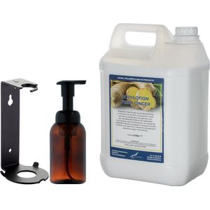 Zeepdispenser 300 ml amber bruin hervulbaar + 5 Liter Bodylotion Fresh Ginger navulling (inclusief beugel)
