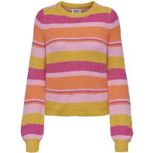 Only Trui Onlalmi Ls Stripe O-neck Cc Knt 15324319 Fuchsia Fedora/golden Pop Dames Maat - XS