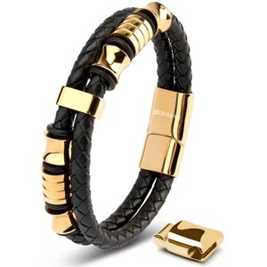 SERASAR - Spirit - Leren Polsband - Goud - 23cm - Manchetwikkeltouwarmband