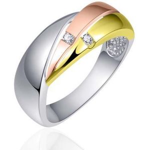 Schitterende Zilveren Ring Bicolor met Swarovski Zirkonia's 19.00 mm. (maat 60) | Damesring |Jonline