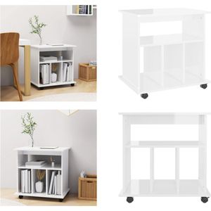 vidaXL Kast verrijdbaar 60x45x60 cm spaanplaat hoogglans wit - Opbergkast - Opbergkasten - Rolbare Kantoorkast - Rolbare Kantoorkasten