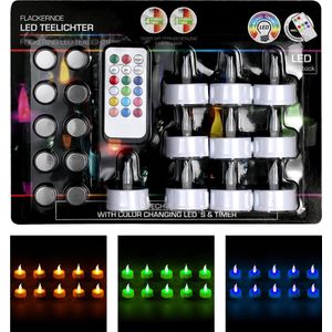 20x LED Theelichtjes/Waxinelichtjes Multikleur 3,5 cm Inclusief Afstandsbediening - Kaarsen