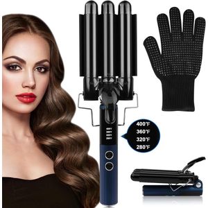 Wafeltang - Zwart - Wafeltang Voor Dik en Dun Haar - Krultang met Handschoenen