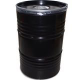 BinBin Hole industriële metalen afvalbak| prullenbak zwart 200 Liter olievat met gat in deksel 57x87 cm