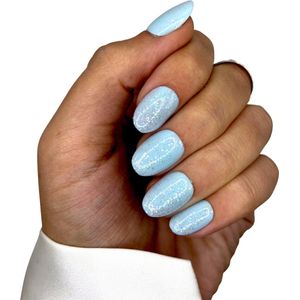 SD Press on Nails - B-211- Plaknagels - Nagelset 20 Nagels - Nepnagels - Blauw Glitter - Gellak - Nagellak - XS Almond Nageltips - Nepnagels met Lijm - Kunstnagels - Nail Art - Handmade - Valse nagels - Nagelvijl - Accessoires - Korte Nagels