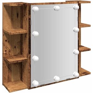 vidaXL - Spiegelkast - met - LED-verlichting - 70x16,5x60 - cm - oud - houtkleurig