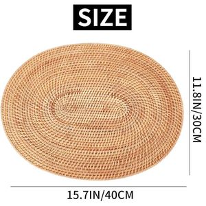 Geweven Rotan Tafelloper Rond Ovaal Antislip Hittebestendig Veelzijdig Natuurlijk 30x40cm