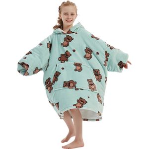 Fleece kinder poncho - plaid met mouwen en capuchon voor kinderen - oversized hoodie kind - fleece deken met mouwen – hoodie plaid voor kinderen - hoodie blanket - TV deken – zacht & warm - beren - 134 t/m 164 (ca. 8-14 jaar) - Badrock