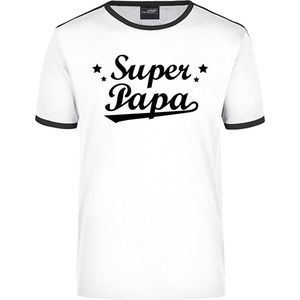 Super papa wit/zwart ringer t-shirt voor heren - Vaderdag/verjaardag cadeau shirt XXL