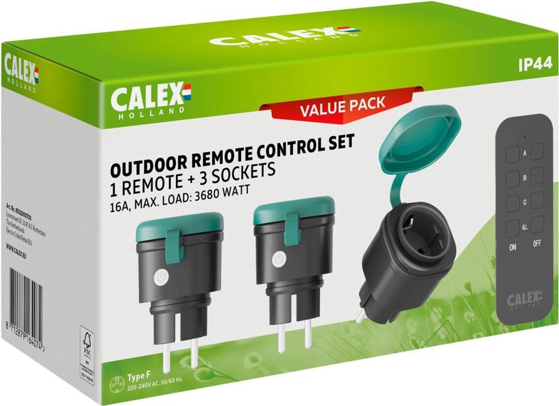 Calex - Outdoor Remote Control Set - Buitenstopcontacten - Zwart - IP44