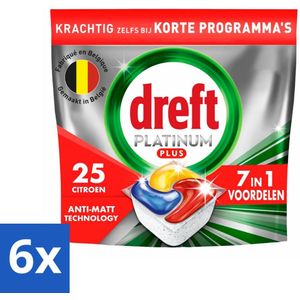 6 x Dreft - Vaatwastabletten - Platinum Plus All-in-One Citroen - Frisse geur - 25 Tabletten - Vaatwassertabs - Vaatwasser Capsules - Anti-dofheid - Glanzende Vaat - Vaatwasser Schoonmaak