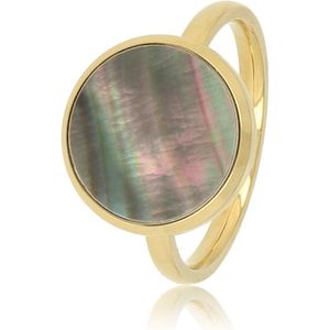 My Bendel Ring goudkleurig met ronde zwarte parel - Unieke goudkleurige ring met bijzondere Black Pearl edelsteen - Met luxe cadeauverpakking