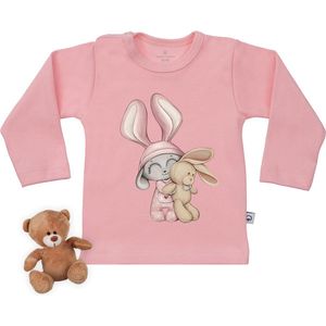 Baby t shirt met konijntjes print - Roze - Lange mouw - maat 50/56.