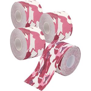 U Fit One Sporttape - Kinesiotape - Elastische Fysio Tape - 4 Rollen - 5cm x 5m - Roze Camouflage