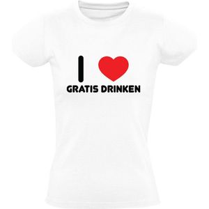I Love Gratis Drinken Dames T-shirt | drank | feest | verjaardag | bier | wijn | alcohol | festival | zuipen | Wit