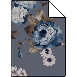 Proefstaal Origin Wallcoverings behang bloemen vintage blauw en taupe - 26,5 x 21 cm - 347429-S