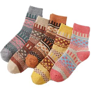 Wollen sokken, damessokken, wintersokken, 5 paar, ademend, warm, zacht