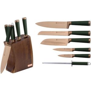 Edënbërg Edenberg 7-delige Messenset met Houten Blok – Titanium Coating, Roestvrij Staal, Ergonomisch Design – Vaatwasserbestendig