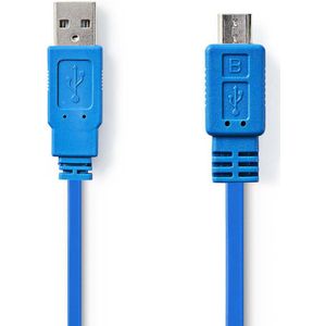 USB-Kabel | USB 2.0 | USB-A Male | USB Micro-B Male | 480 Mbps | Vernikkeld | 1.00 m | Plat | PVC | Blauw | Polybag