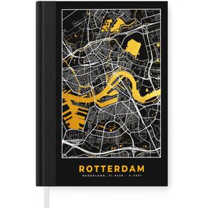 Notitieboek - Schrijfboek - Plattegrond - Rotterdam - Goud - Zwart - Notitieboekje klein - A5 formaat - Schrijfblok - Stadskaart