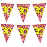 Paperdreams verjaardag 30 jaar thema vlaggetjes - 2x - feestversiering - 10m - folie - dubbelzijdig