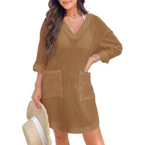 Vrouwelijke Strandjurk, Losse Korte Strandponcho, Bikini Cover-Up en Casual Zwempak