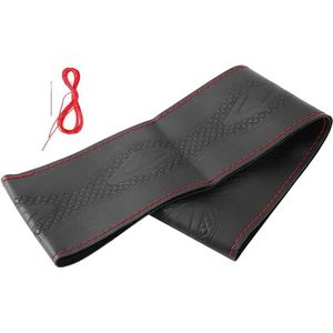 Autostuurhoes 15 Inch Reliëf Premium Leer Antislip Zachte Doe-het-zelf-handsteek - Universele Auto Truck Suv - Zwart Rood .