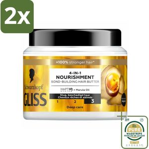 Gliss - Haarmasker - 4in-1 Hair Butter - Voor Intensieve Herstelverzorging - 400 ml - Voordeelverpakking - 2 stuks - Droog haar - Beschadigd haar