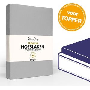 Loom One Premium Topper Hoeslaken – 97% Jersey Katoen / 3% Lycra – 140x200 cm – tot 12cm matrasdikte– 200 g/m² – voor Boxspring-Waterbed - Grijs