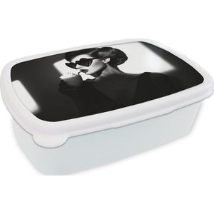Broodtrommel Wit - Lunchbox Vrouw - Zwart - Hart - Brooddoos 18x12x6 cm - Brood lunch box - Broodtrommels voor kinderen en volwassenen