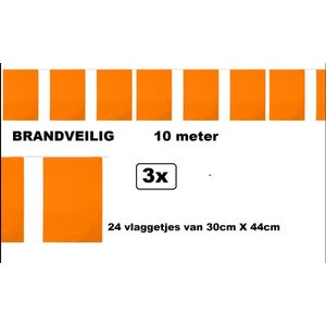 3x Vlaggenlijn rechthoek oranje 10meter BRANDVEILIG - EK Holland BRANDVEILIG - Nederland voetbal sport festival binnen cafe BRANDVEILIG