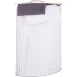 Relaxdays wasmand hoekmodel bamboe - 60 liter - deksel - wasbox - driehoekig - wit