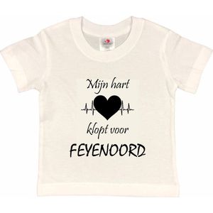 Rotterdam Kinder t-shirt | Feyenoord ""Mijn hart klopt voor FEYENOORD"" | Verjaardagkado | verjaardag kado | grappig | jarig | Rotterdam | Feyenoord | cadeau | Cadeau | Wit/zwart | Maat 86/92