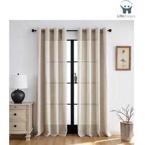 LifeStages - Gordijnen Kant En Klaar - Beige - Set Van 2 - 225x140 CM - Semi-Vrije Gordijnen