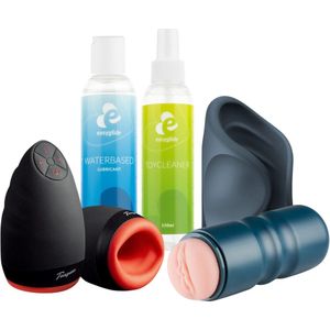 EasyToys Playtime Essentials – Seksspeeltjes Bundel Voor Hem: Vibrerende Handjob Stroker, Oral Masturbator, Vagina Masturbator, EasyGlide Glijmiddel 150 ml & Toy Cleaner 150 ml