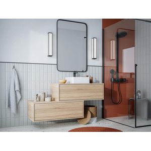 Hangende badkamermeubel met enkele wastafel en 2 lades - TEANA L 94 cm x H 32 cm x D 47 cm