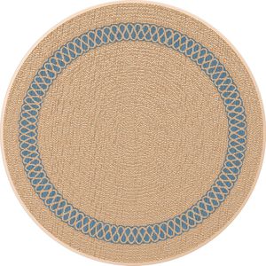 INSPIRE - Rond tapijt SHIVA - 1150g/m² - 4 mm x Ø120 cm - beige en blauw - gevlochten tapijt voor binnen en buiten - balkontapijt - buitentapijt - woonkamertapijt - polypropyleen