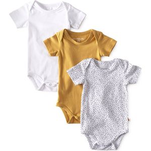 Little Label - romper korte mouw 3-pack - navy white - maat: 68 - bio-katoen