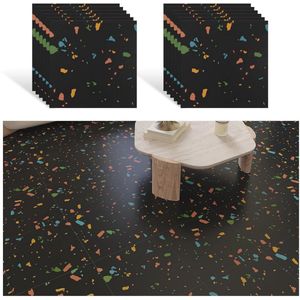 Zelfklevende zwarte granieten vloertegels 30x30 cm - 12 stuks waterdicht marmer en terrazzo tegelstickers voor badkamer en keuken