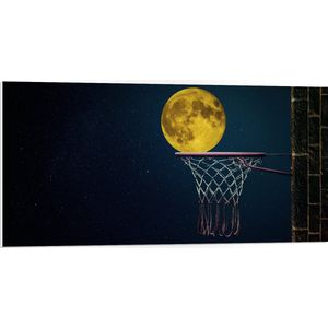 PVC Schuimplaat - Maan met Gele Gloed in Basketbal Net - 100x50 cm Foto op PVC Schuimplaat (Met Ophangsysteem)