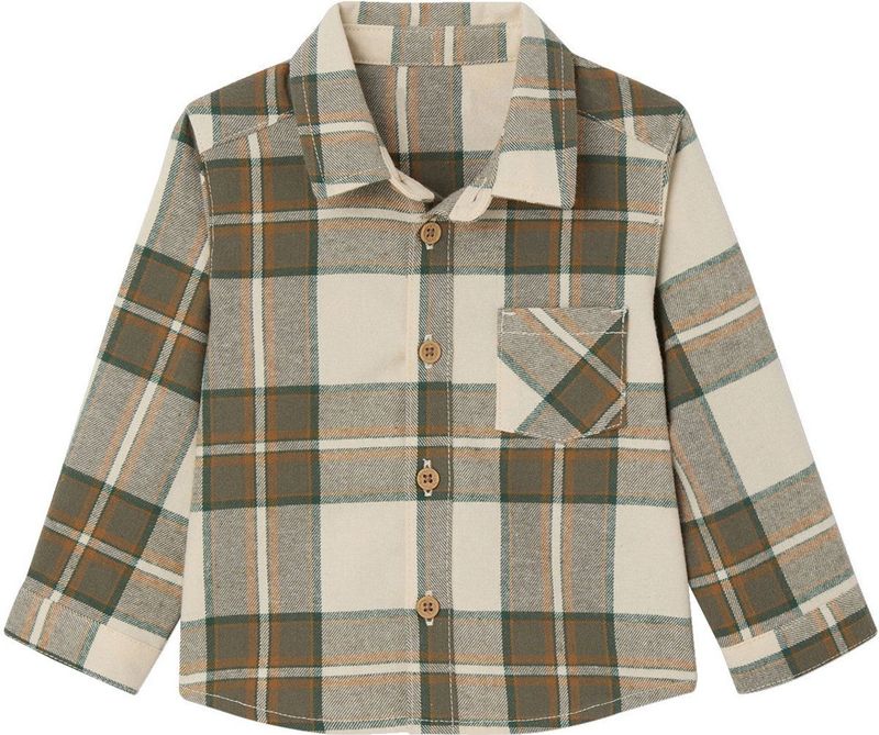 Babyhemd - Kaki - Geruit Flanel - Lange Mouwen - Katoen