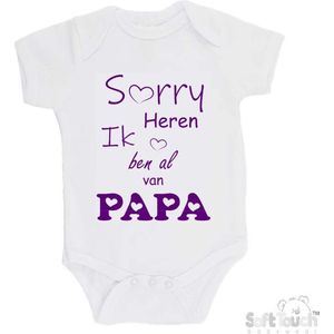 100% katoenen Romper ""Sorry heren Ik ben al van PAPA"" Meisjes Katoen Wit/paars Maat 56/62