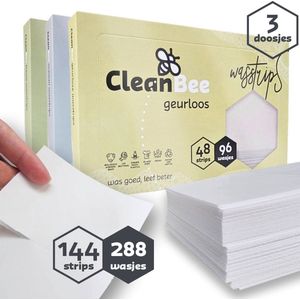 CleanBee® proefpakket 3 x 96 wasbeurten - Geurloos - Fresia - Oceaan - Wasmiddelstrips - Wasdoekjes - Wasmiddel Voordeelverpakking - Eco - Wasstrips - Duurzaam - Plasticvrij
