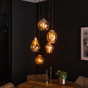 Hanglampgetrapt mix | amberkleurig glas | Ø 43 cm | hoogte verstelbaar tot 150 cm | woonkamer / eetkamer | sfeervolle verlichting