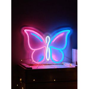 OHNO Neon Verlichting Butterfly - Neon Lamp - Wandlamp - Decoratie - Led - Verlichting - Lamp - Nachtlampje - Mancave - Neon Party - Kamer decoratie aesthetic - Wandecoratie woonkamer - Wandlamp binnen - Lampen - Neon - Led Verlichting - Blauw, Roze